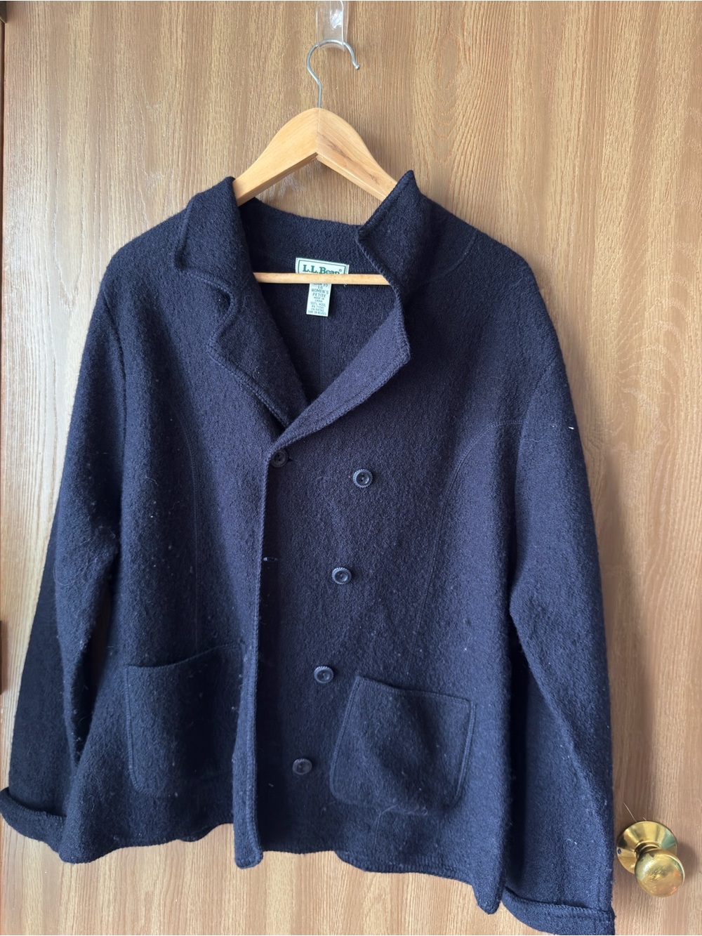 L.L.Bean 100% Wool Navy Pea Coat Jacket Women’s Large Petite